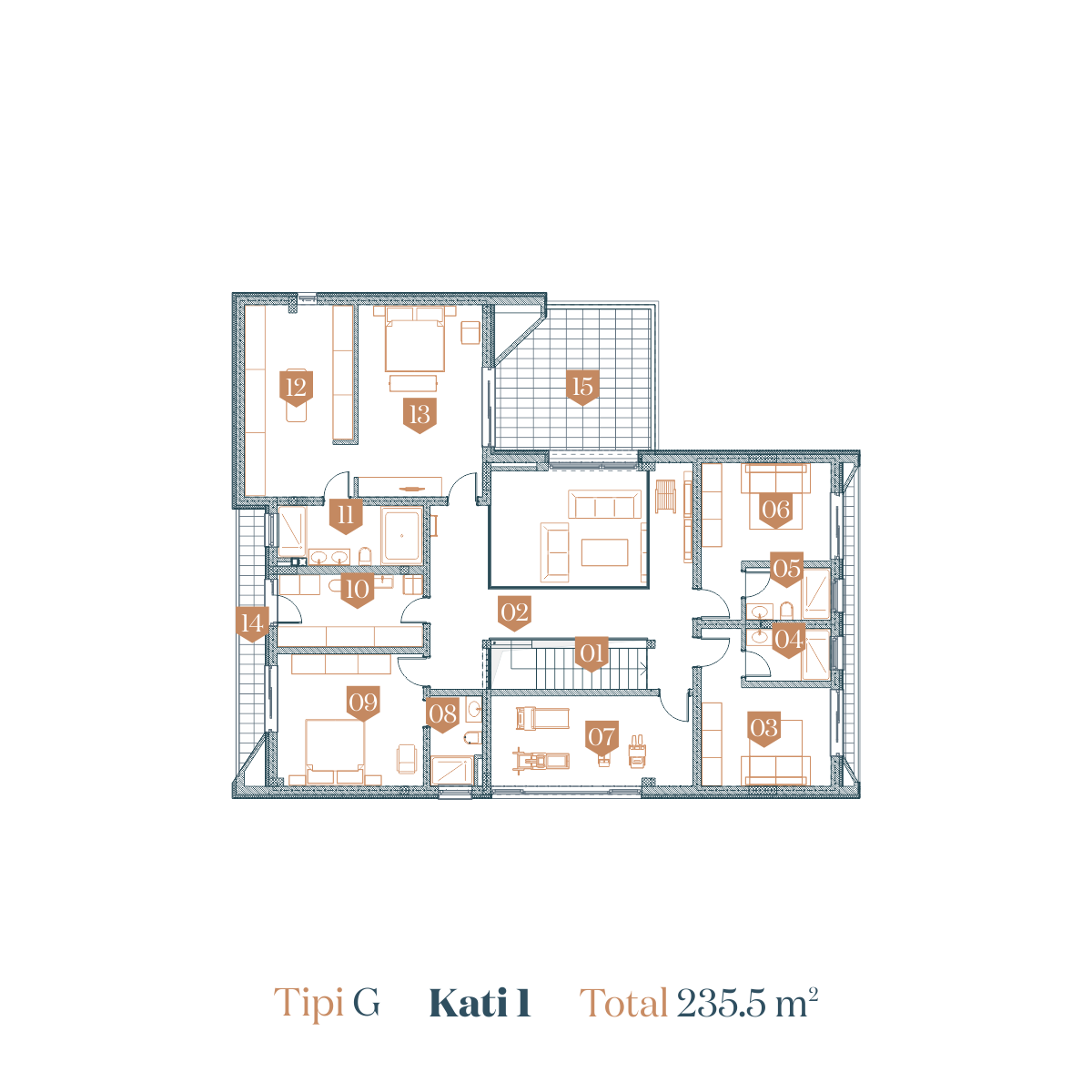 Type G - 1st Floor - Total 235.5 m2